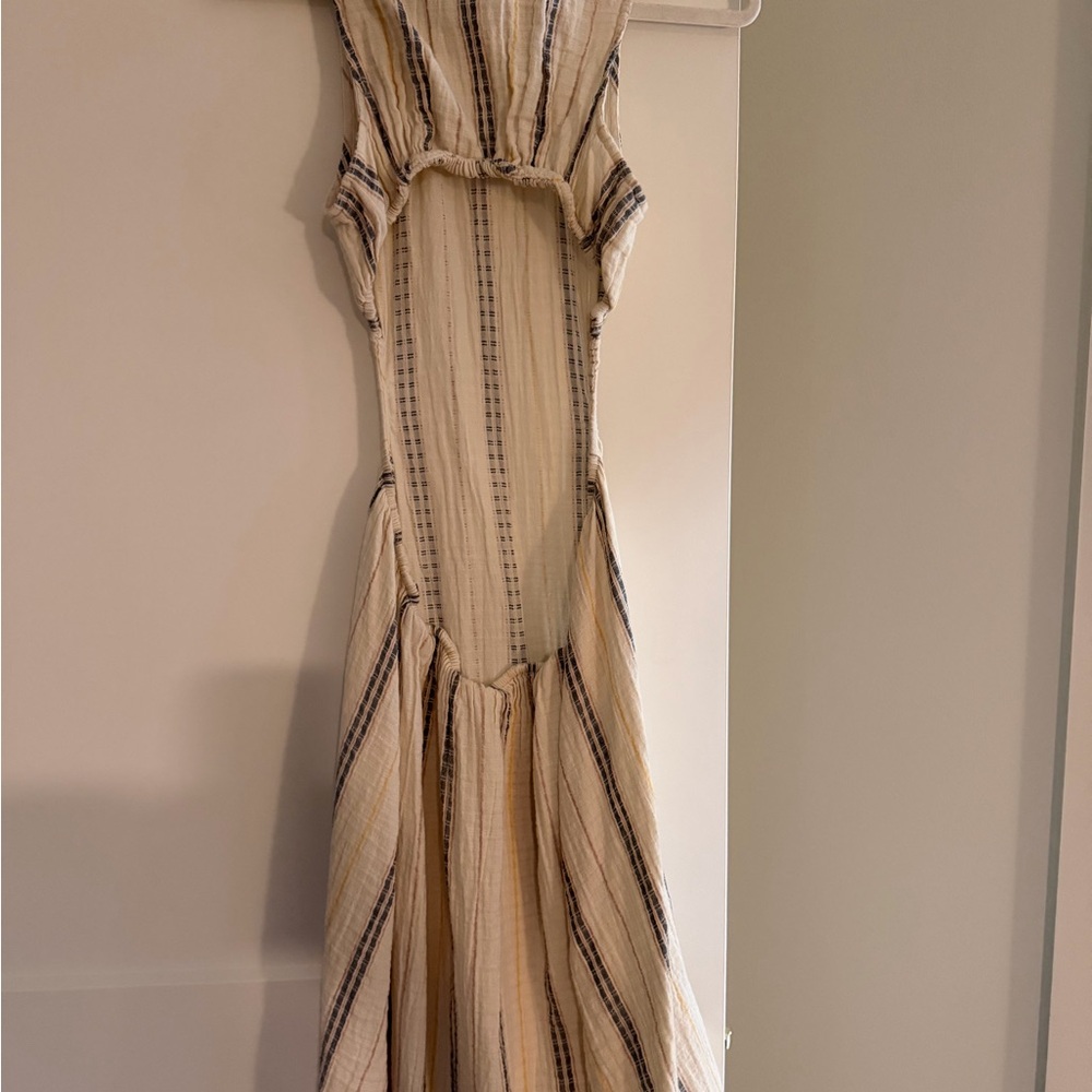 Madewell Cream Midi Dress with Navy Stripes and Side Cutouts - Picture 4 of 5